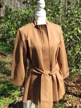 Renuar Camel Belted Wrap Jacket | Minimalist Modern Coat | Size L/G